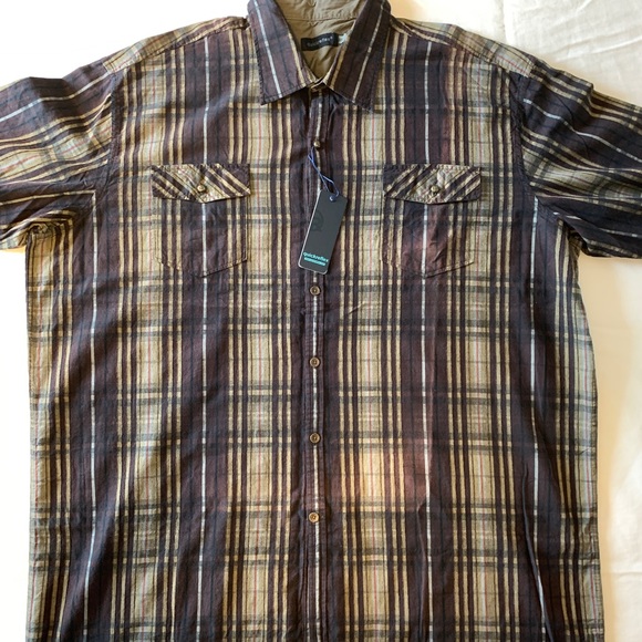 Quick Reflex Brown Plaid Mens Dress Shirt 3XT - Picture 2 of 13